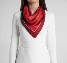 Load image into Gallery viewer, Sesam Motif Burgundy Silk Scarf on Model