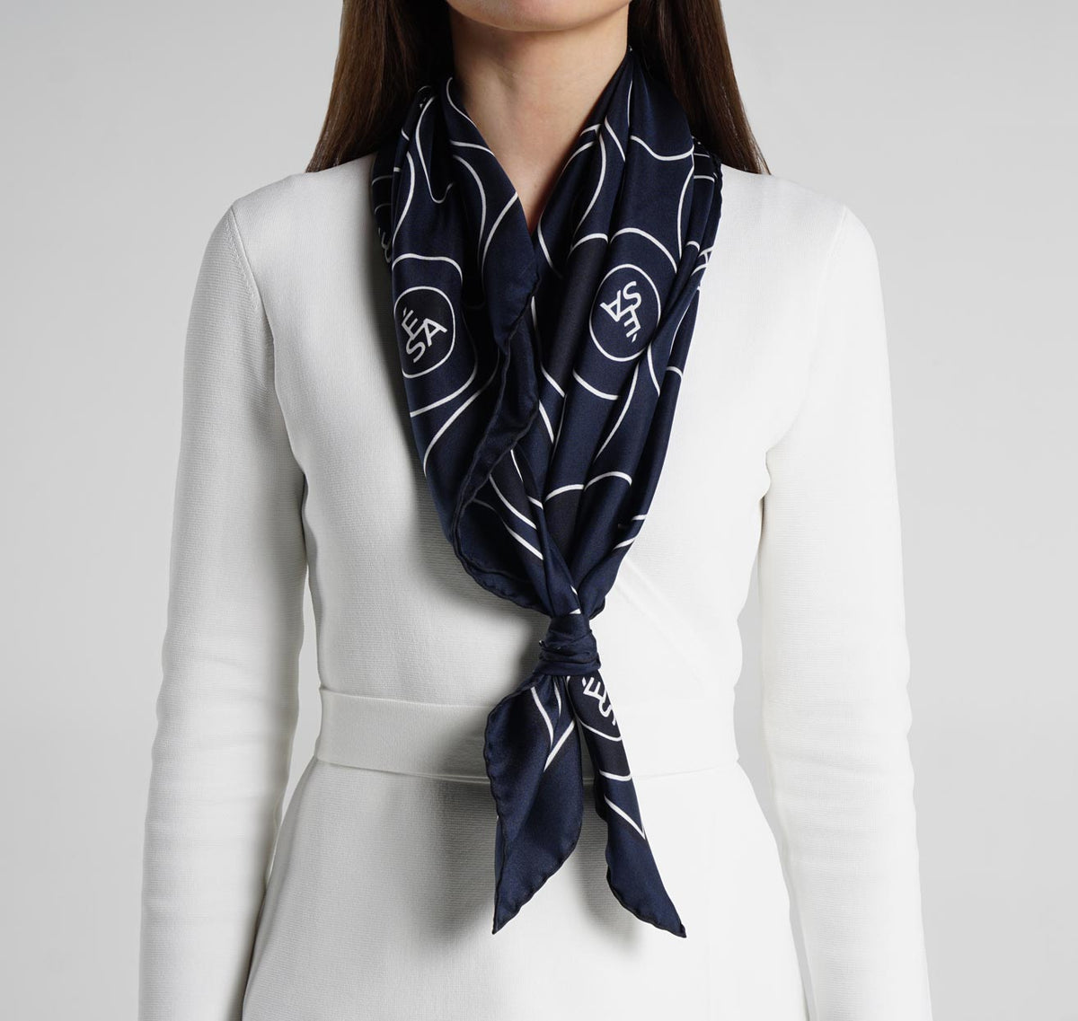 PORTLAND - NAVY SQUARE SILK SCARF — Francis + Louise