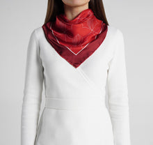 Load image into Gallery viewer, Sesam Motif Burgundy Silk Scarf on model womens scarves